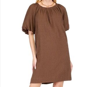 JADE Gather Neck Tie Back Dress - Brown‎